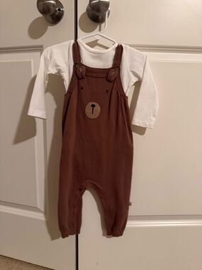 Viverano Brown Bear Overalls with White Long-Sleeve onesie